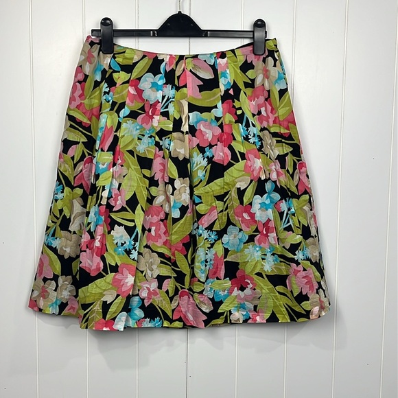 Talbots Womens Skirt 12 Blue Green Tropical Print Side Zip Lined Pleats Summer - Picture 5 of 10